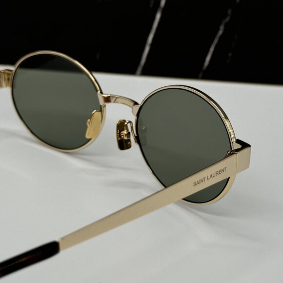 NEW SL692 003 SAINT LAURENT SL 692 003 OVAL WOMEN GOLD GREEN SUNGLASSES - Picture 8 of 11